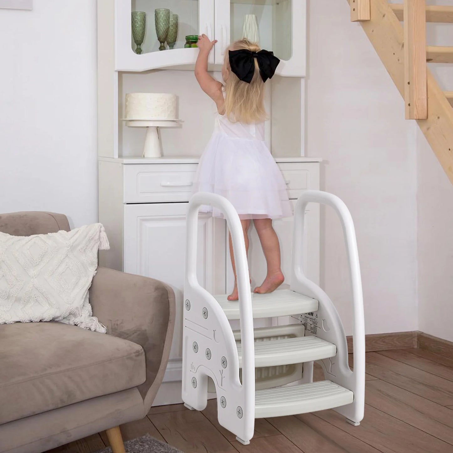 Toddler Step Stool With Handles Plastic 3 Step Bathroom Kitchen