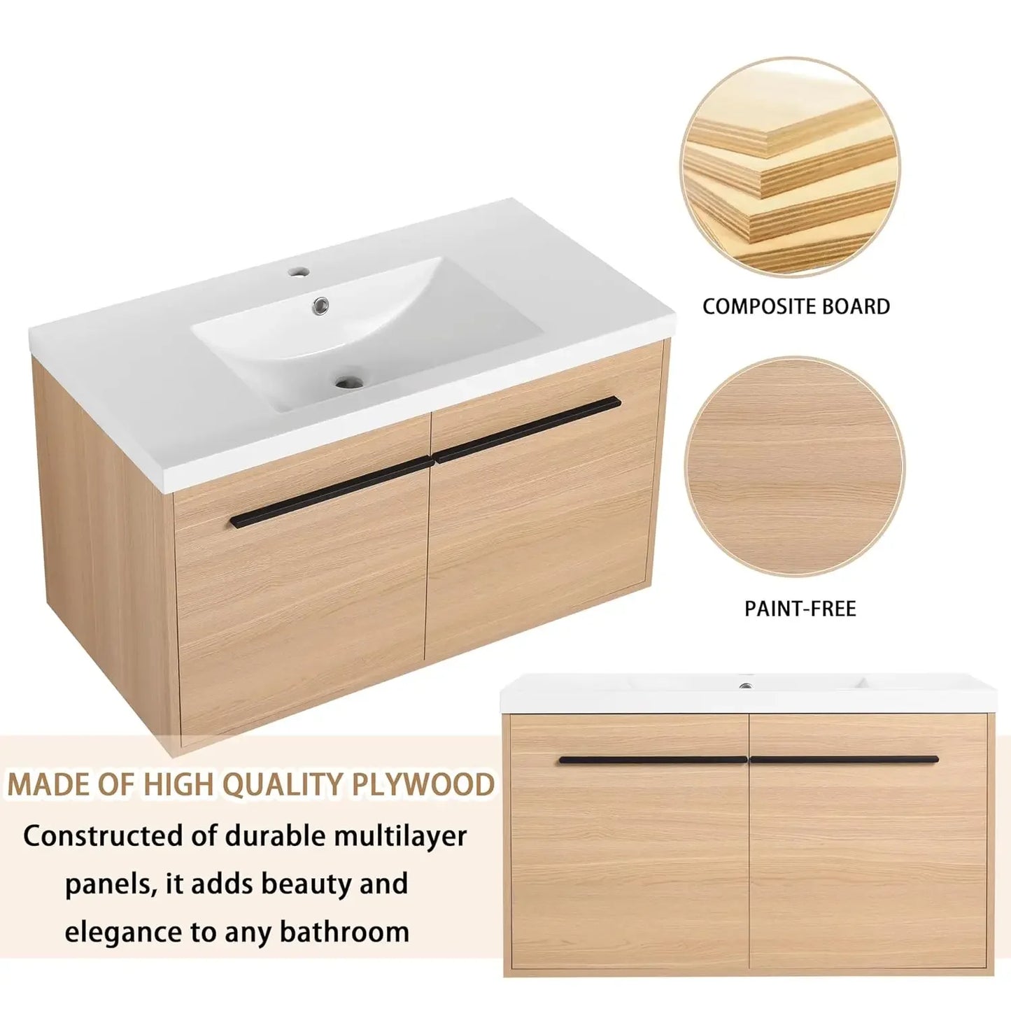 Floating Wall Mounted Vanity With Sink For Bathroom