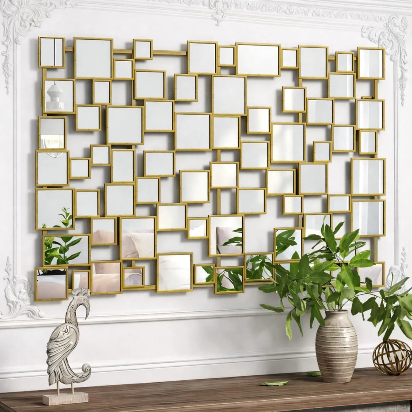 Modern Wall Mirror With Unique Mosaic Metal Frame Decorative