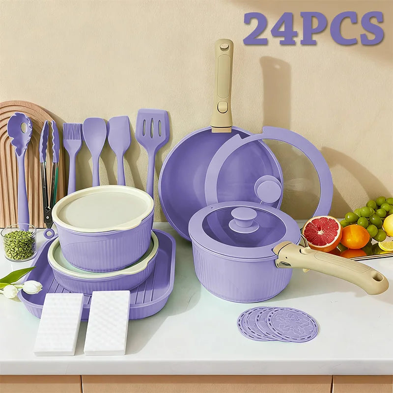 Nonstick Pots And Pans Set With Detachable Handles Induction RV Oven Safe