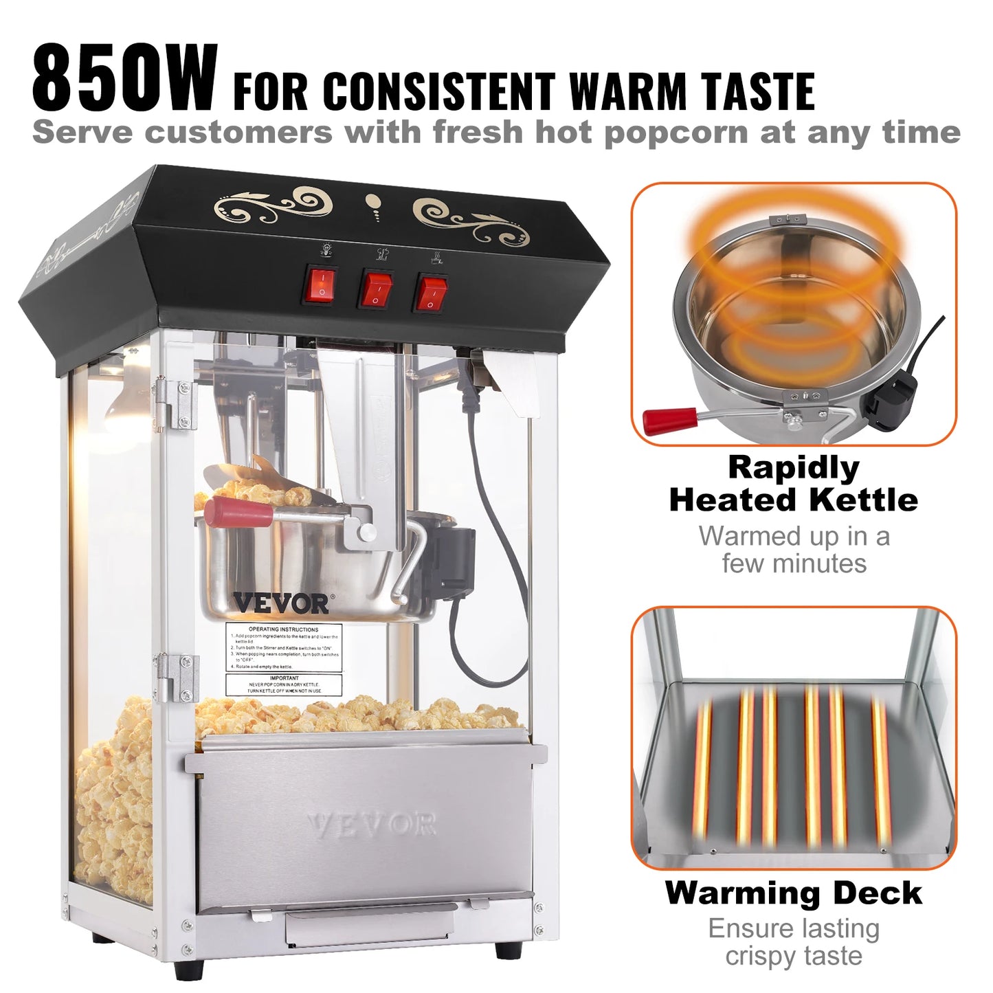 Succebuy Popcorn Popper Maker Countertop 48 Cups Per Batch
