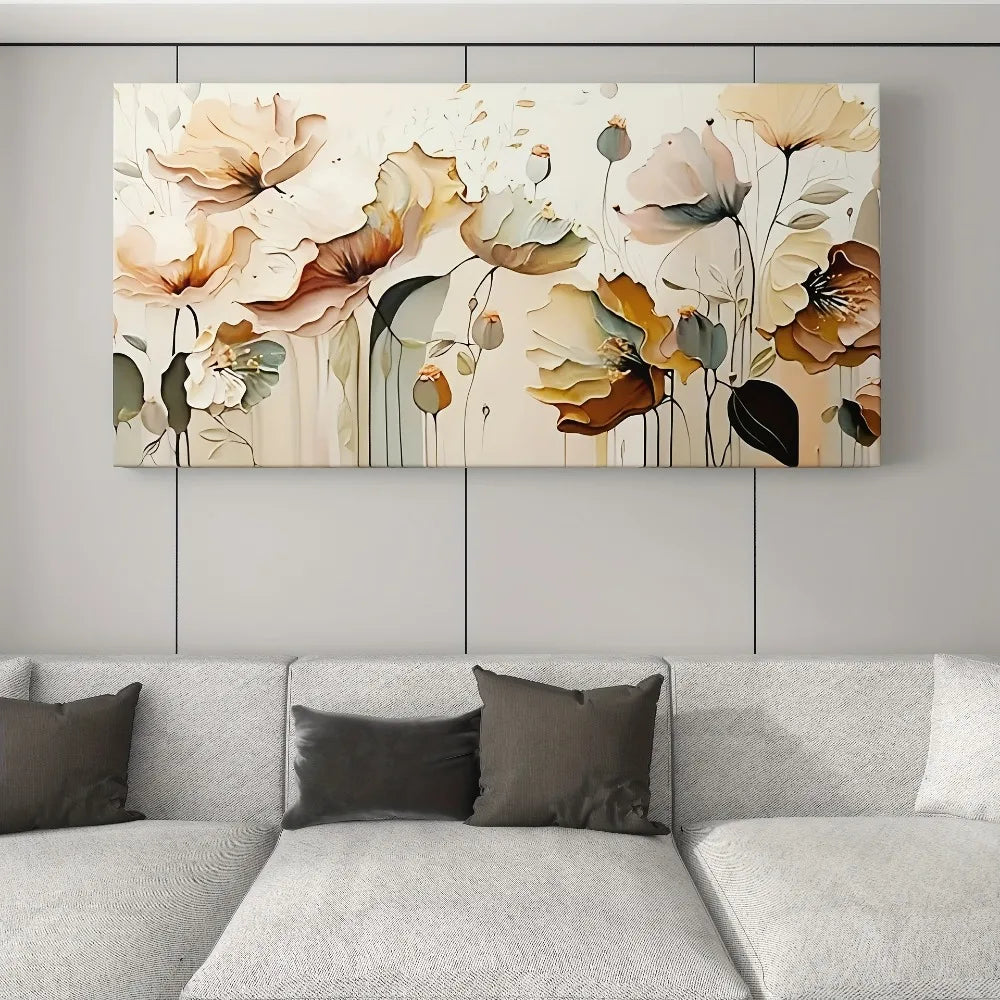 Abstract Floral Canvas Art With Pine Frame For Room Decor