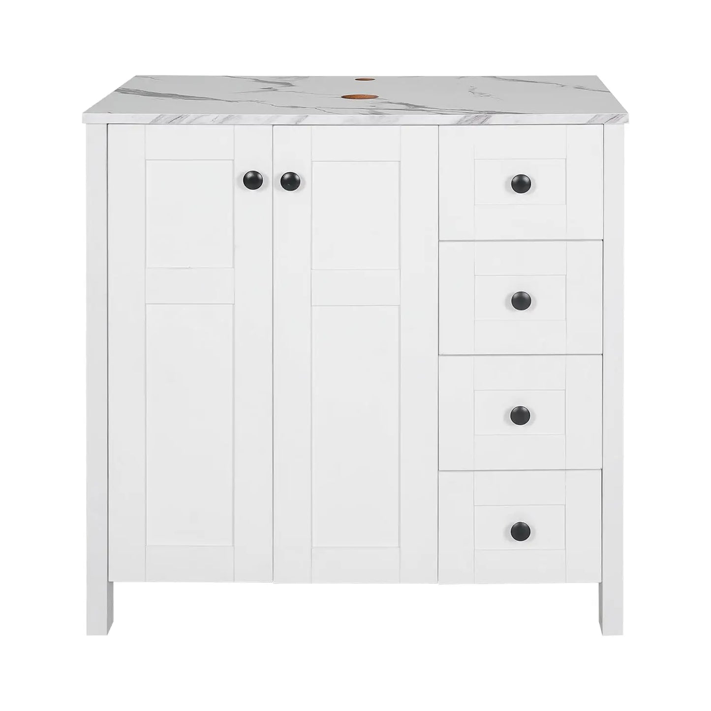 Minimalist Bathroom Vanity With Marble Texture And Ceramic Sink