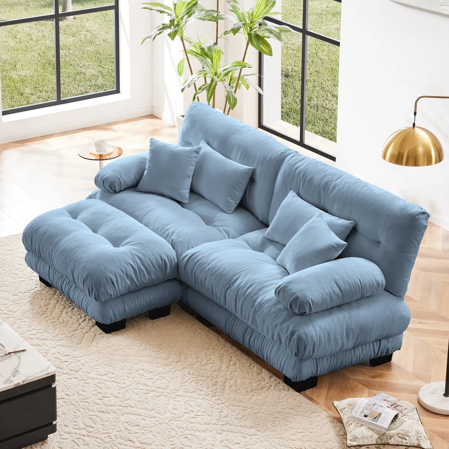 Chenille Modular Sectional Sofa Couch With Ottomans