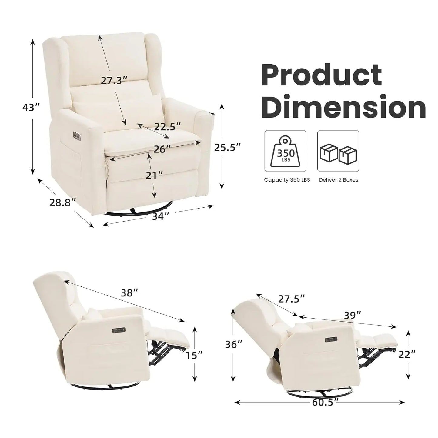 Power Swivel Glider Recliner Chair With Headrest And Lumbar