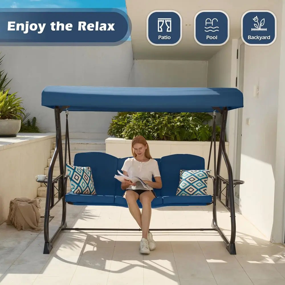 Outdoor Patio Swing With Canopy And Adjustable Backrest 800Lbs Capacity