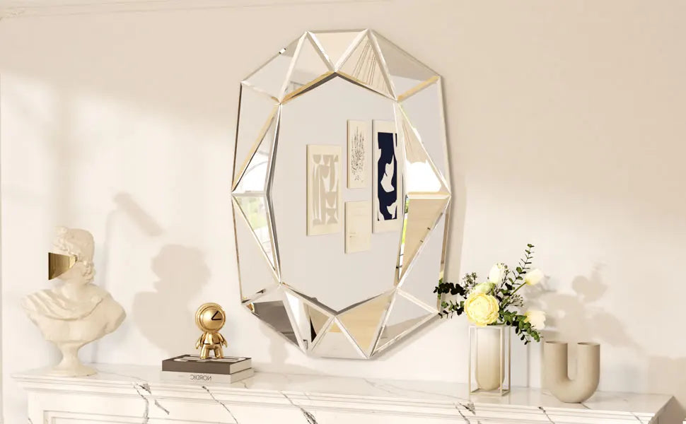 Wisfor Irregular Beveled Diamond Edge Glass Wall Mirror