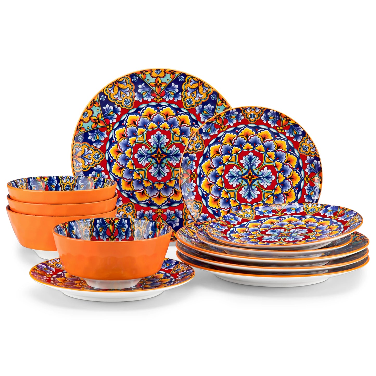 MALACASA Bohemian Ceramic Dinnerware Set Porcelain Plates Bowls