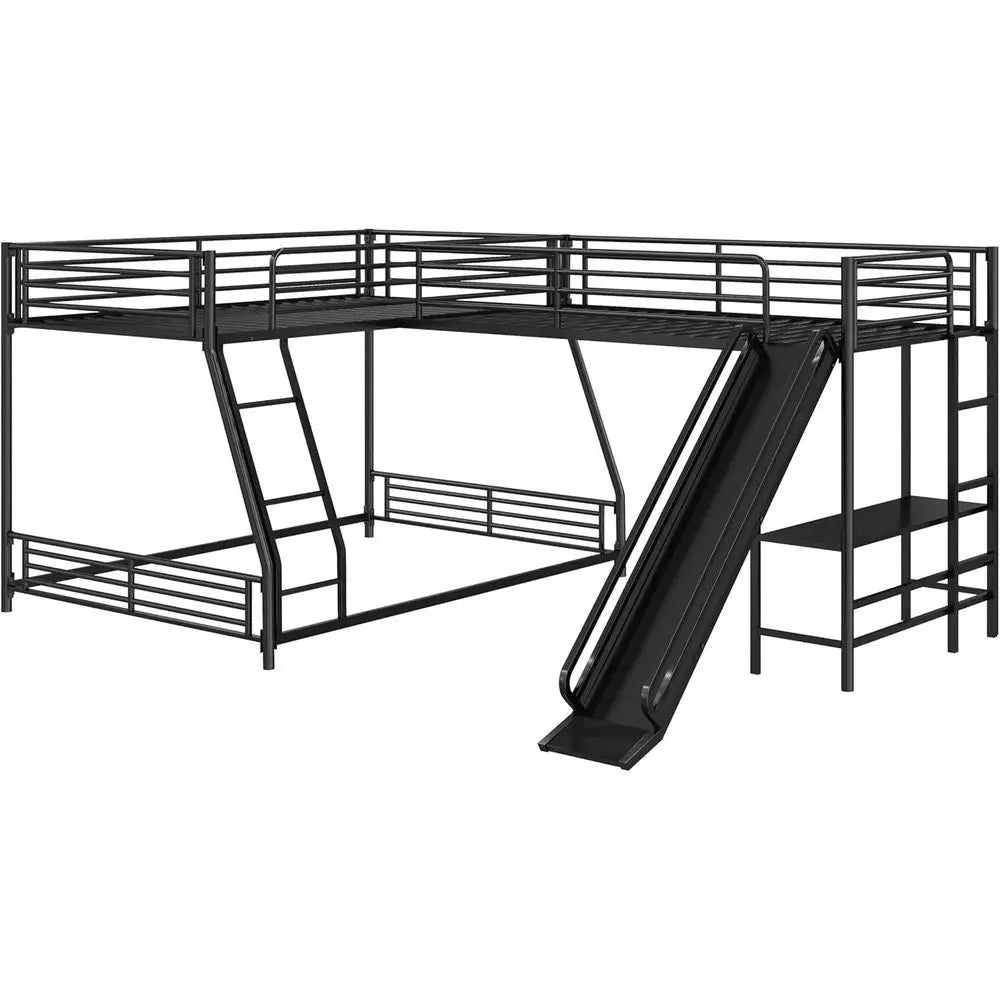 L Shaped Twin Over Full Bunk Bed With Desk Premium