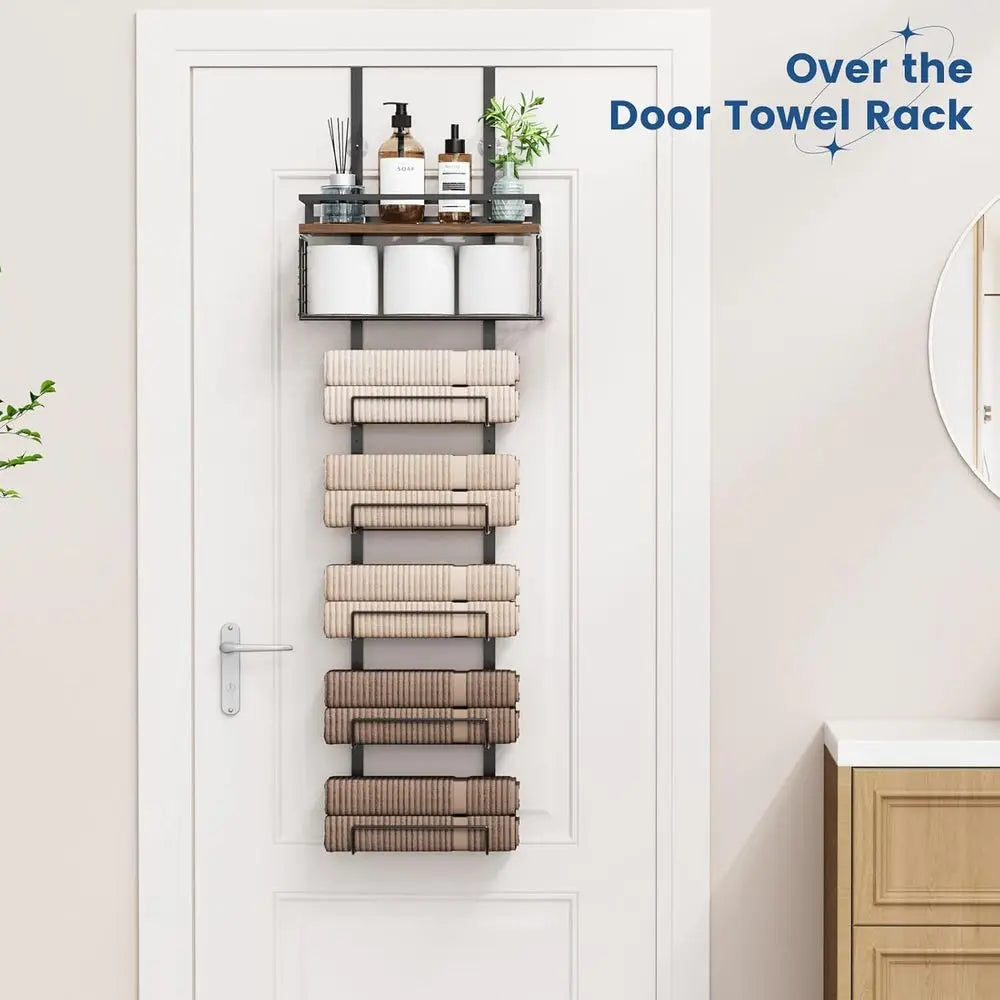 7 Tier Metal Over The Door Towel Rack Storage Organizer
