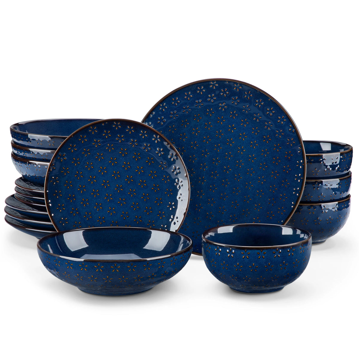 Malacasa Lydia 32 Piece Stoneware Dinnerware Set With Floral Embossed Design