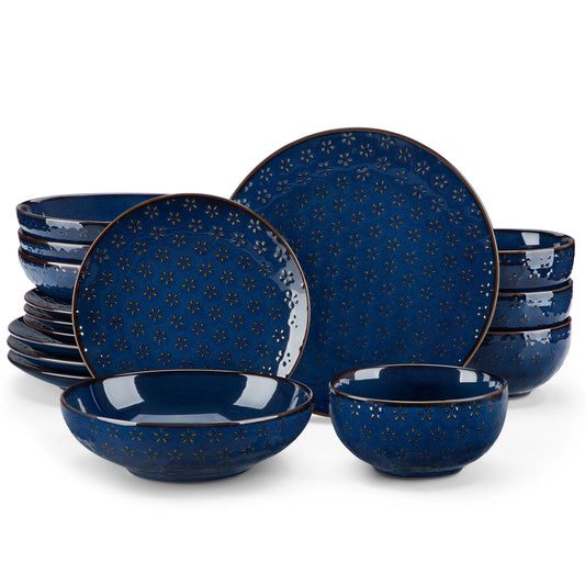 Malacasa Lydia 32 Piece Stoneware Dinnerware Set With Floral Embossed Design