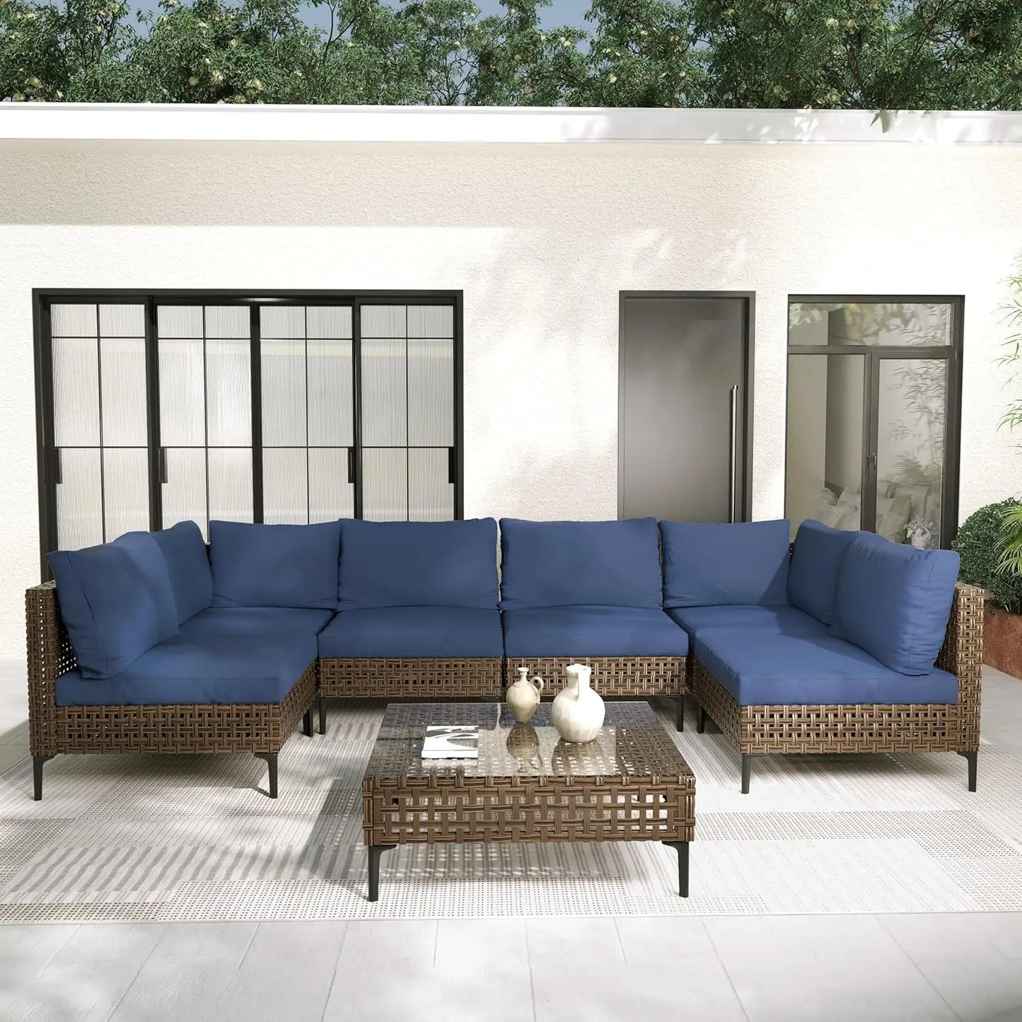 Wicker Outdoor Patio Furniture Set Boho Conversation Sectional