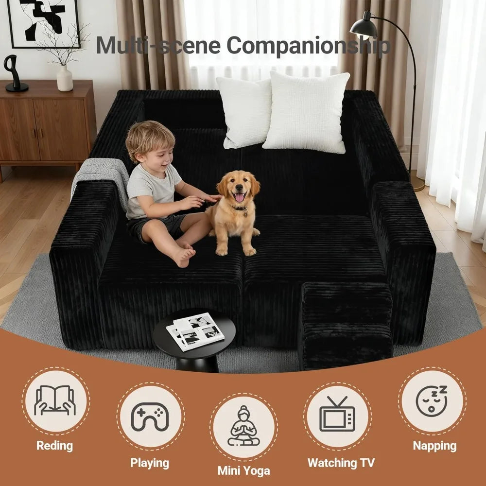 Combination Modular U-Shaped Sectional Sofa With Double Chaise Corduroy Fabric
