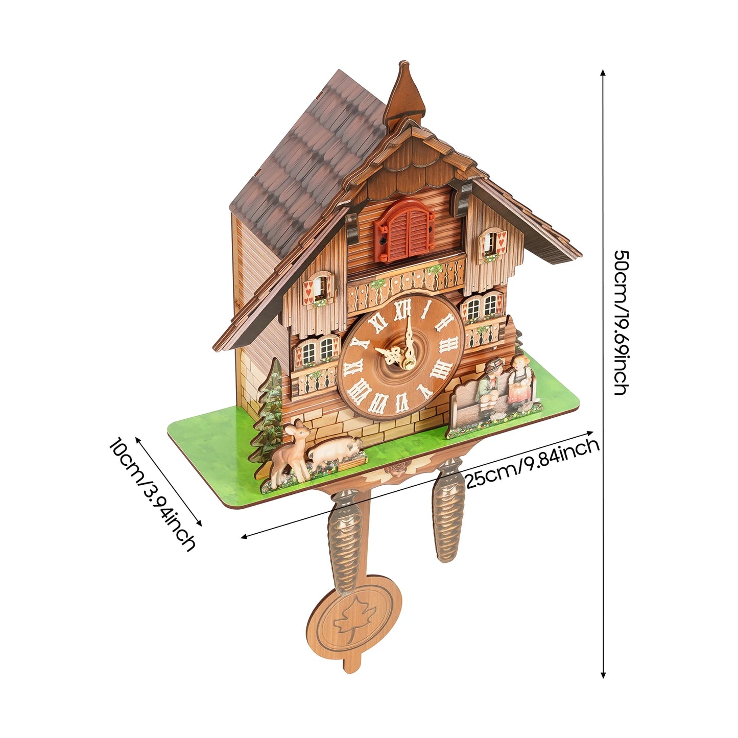 Wood Wall Mount Cuckoo Clock With Chime Time Display