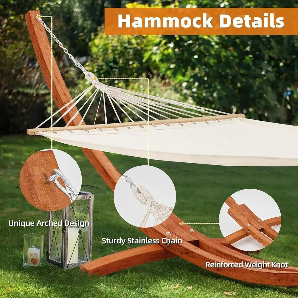 Heavy Duty Double Hammock With Wooden Stand For Outdoor Living