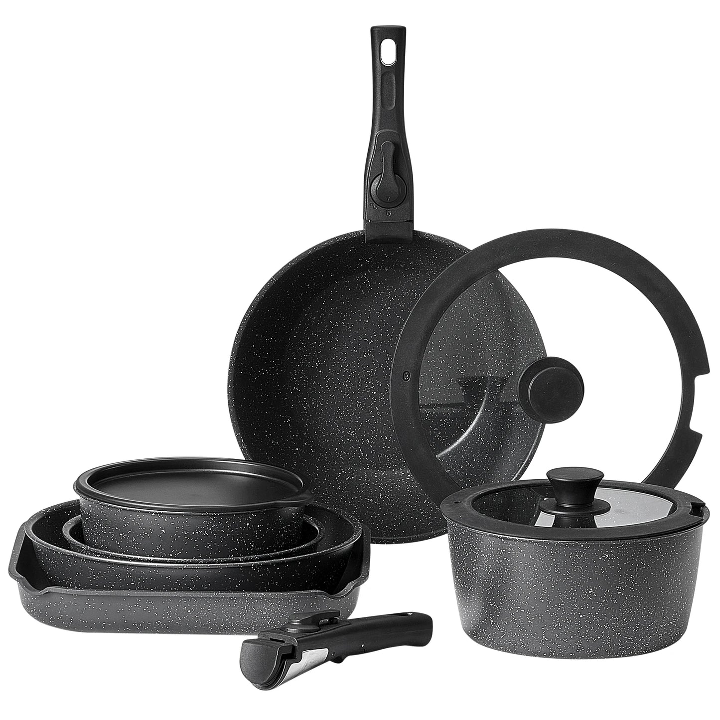 SucceBuy 17 Piece Nonstick Granite Cookware Set Induction Compatible