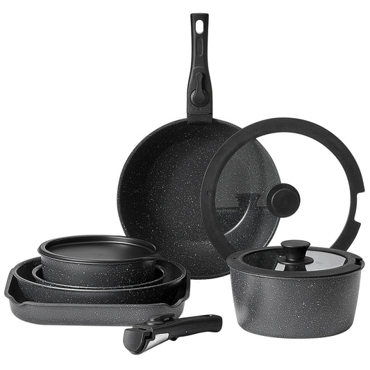 SucceBuy 17 Piece Nonstick Granite Cookware Set Induction Compatible