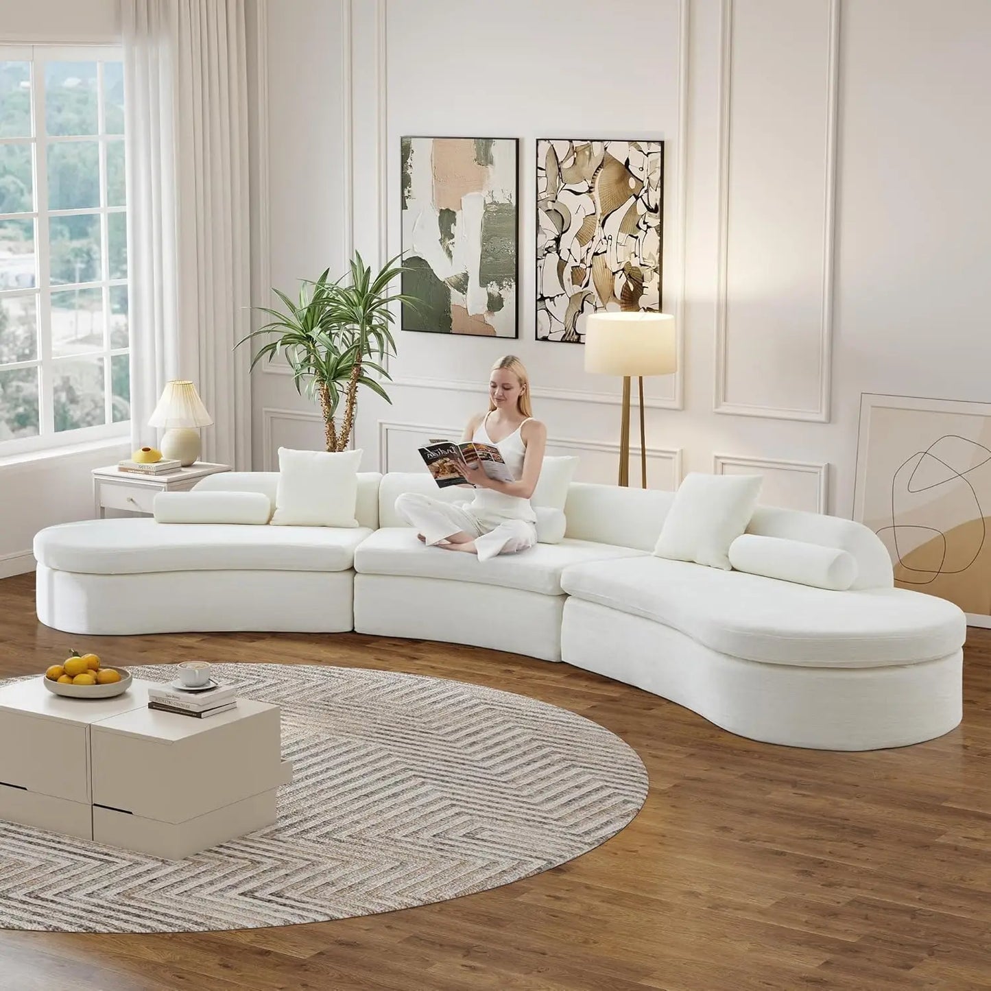 Curved Modular Sectional Sofa Chenille Upholstered Living Room Couch