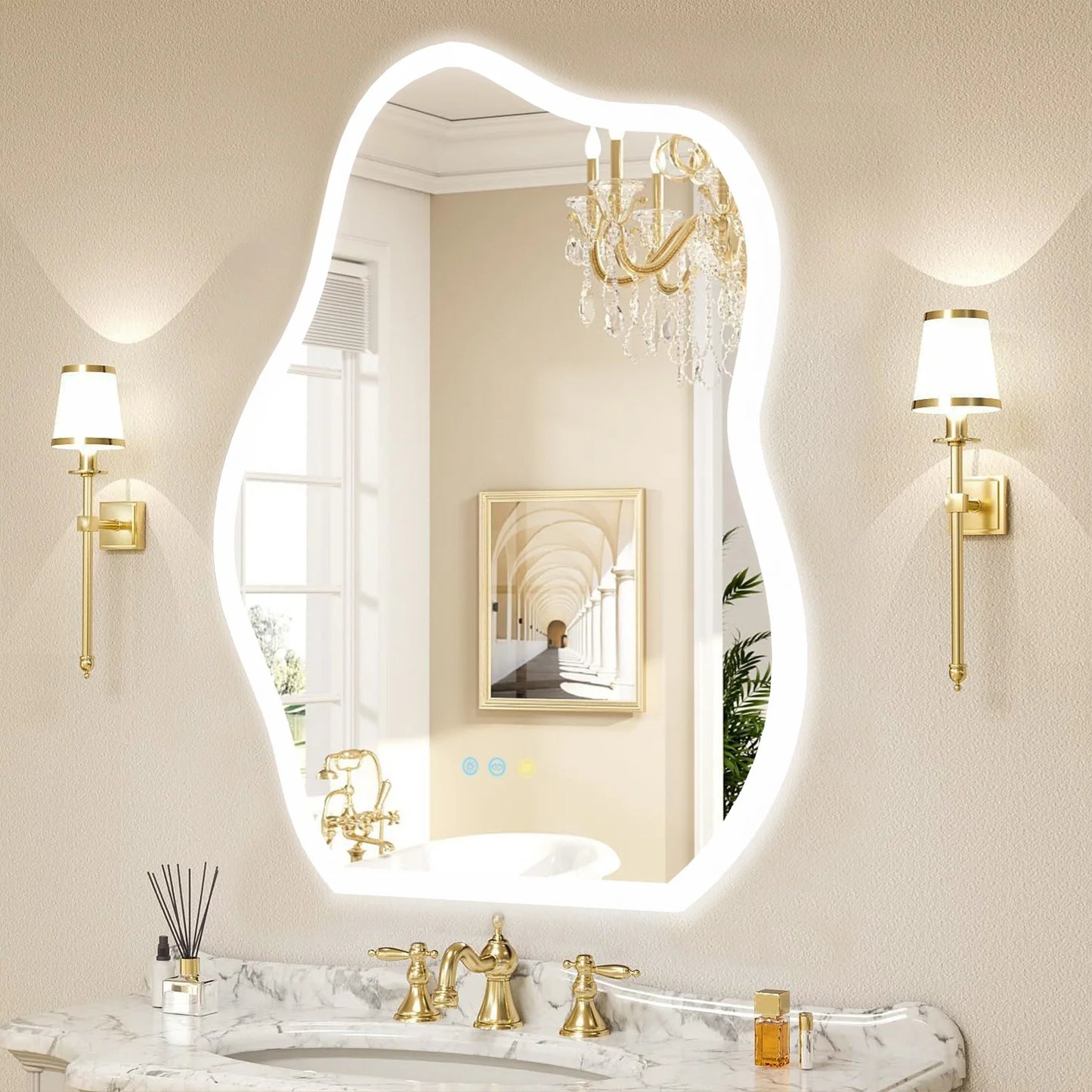 Cloud Shape LED Bathroom Mirror With Backlight Dimmable Touch Anti Fog 3 Colors