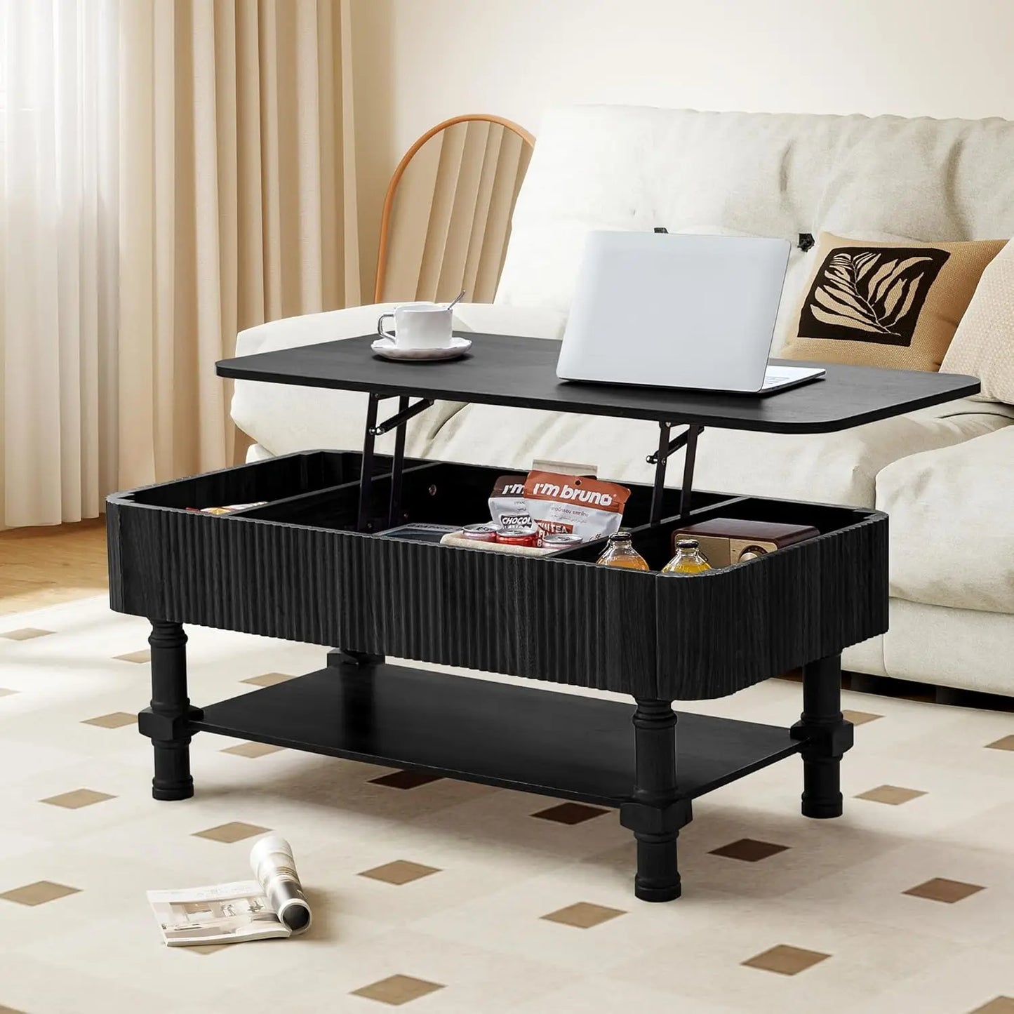 Oval Minimalist Farmhouse Coffee Table With Storage