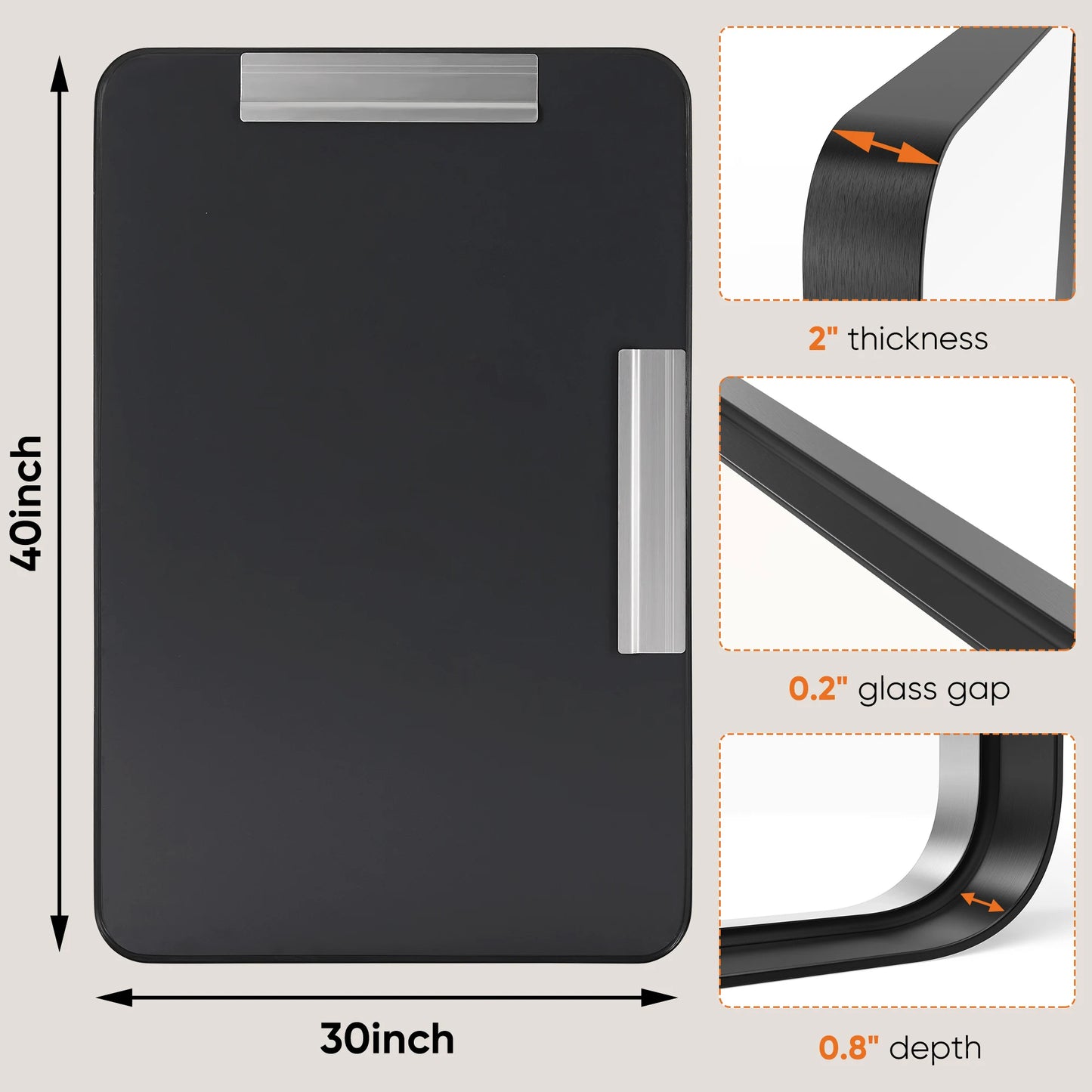 JHK Matte Metal Framed Rectangular Bathroom Mirror Wall Mounted