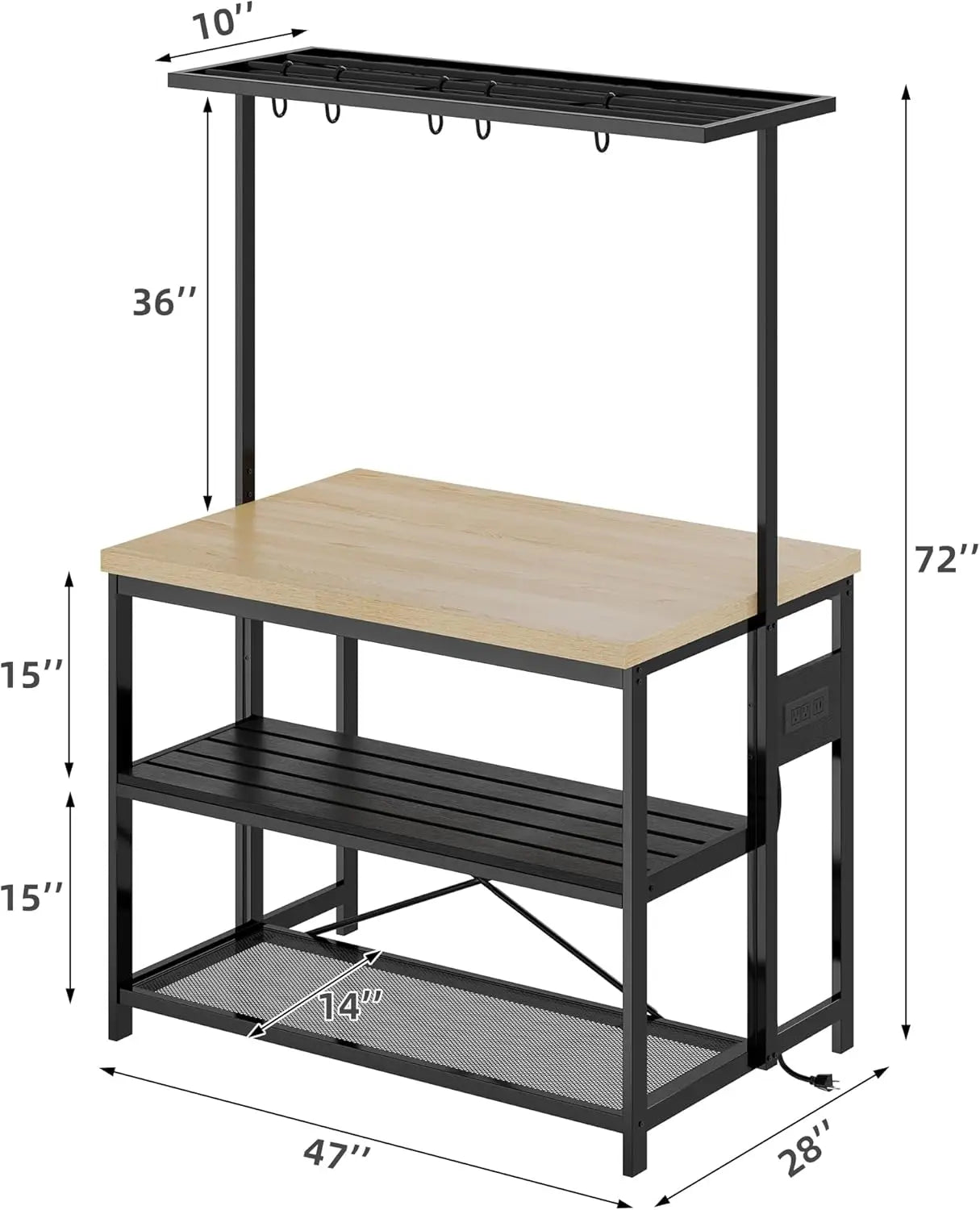 HiMISS Kitchen Island With Storage And Power Outlet Bakers Rack