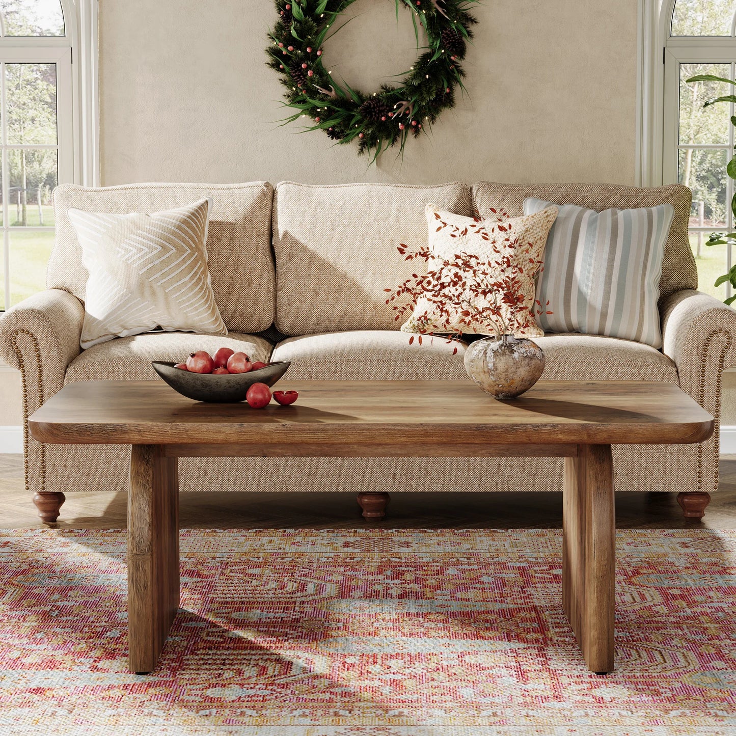Tribesigns Farmhouse Rectangular Coffee Table Center Cocktail Table