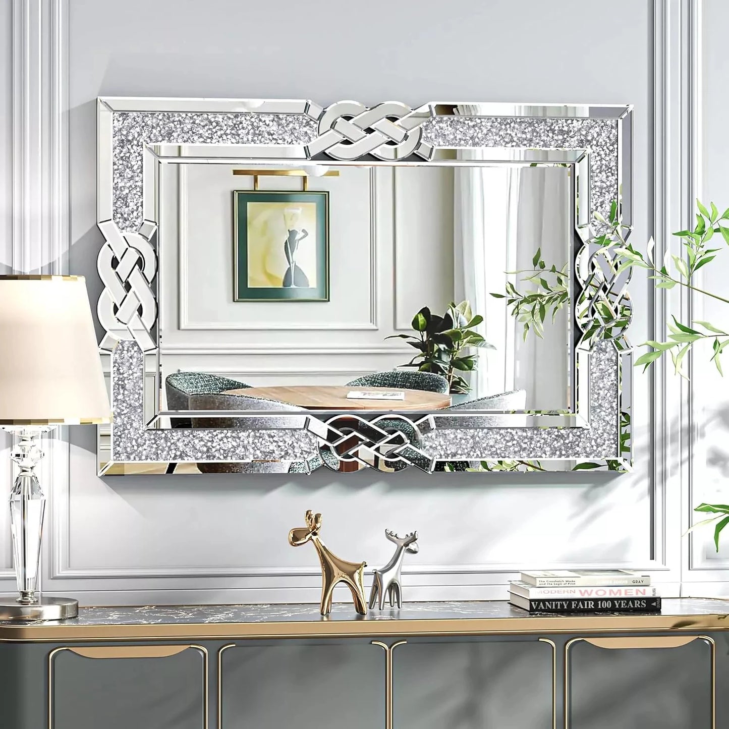 Wisfor Crushed Diamond Wall Mirror Framed Glass Glam Bling Edge