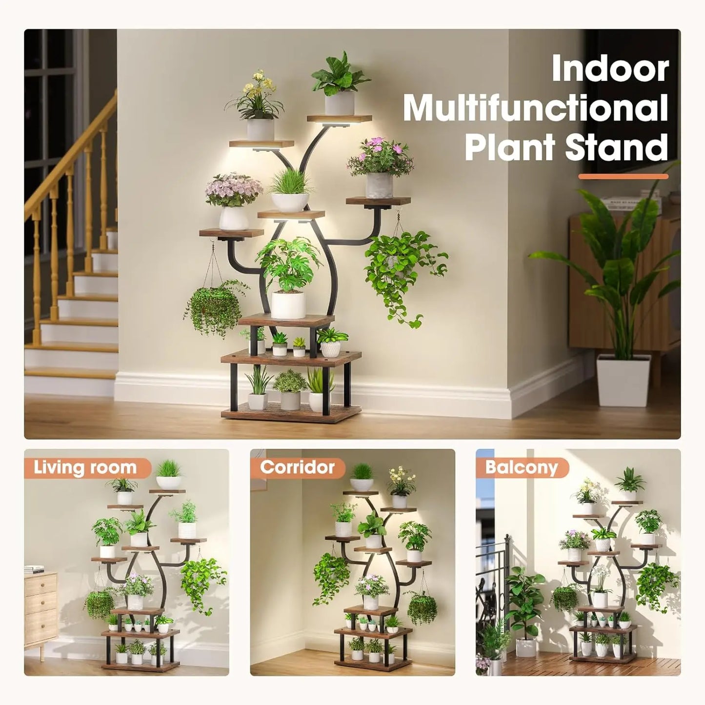 8-Tier Metal Plant Stand With Grow Light For Indoor Corner