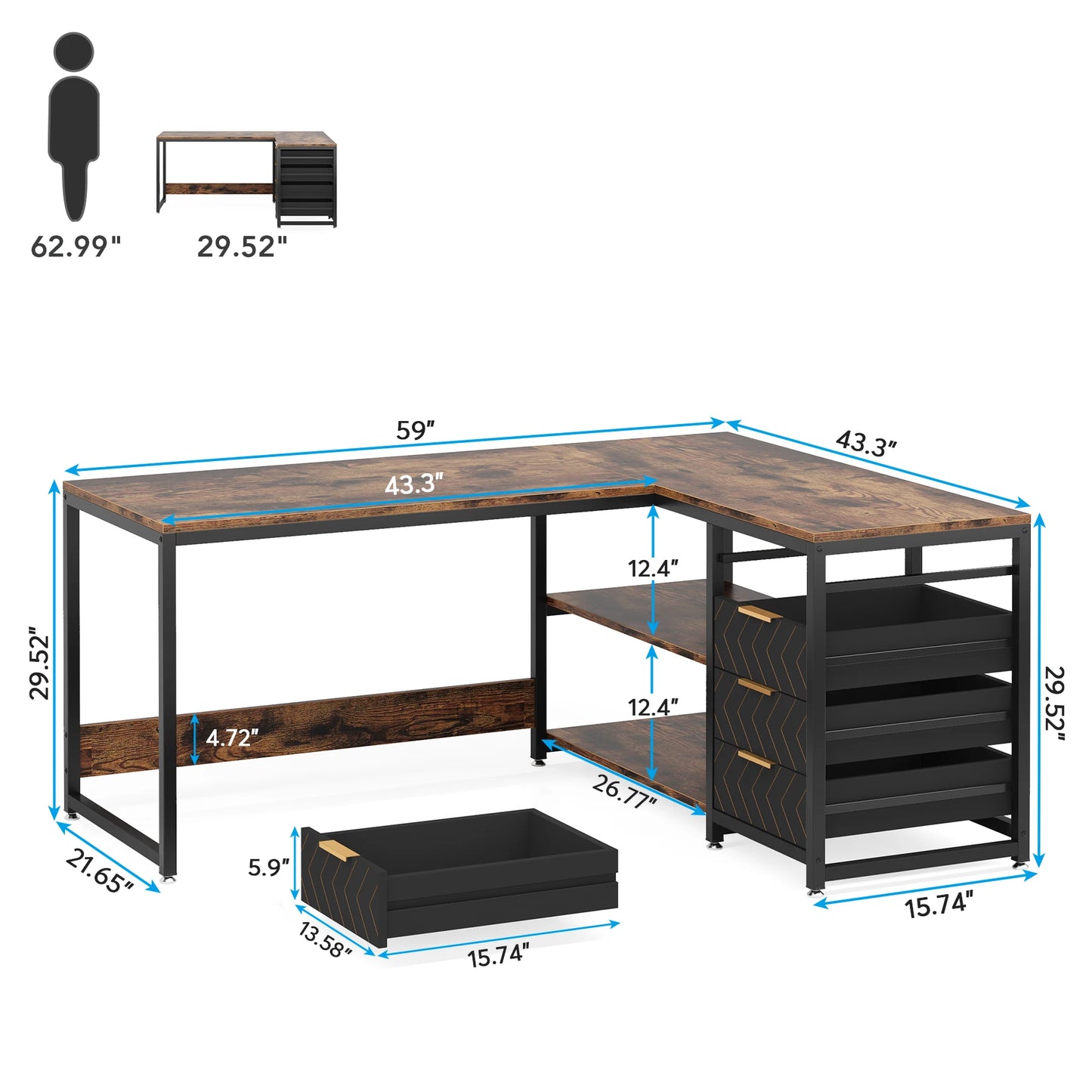 Tribesigns L Shaped Corner Desk With Storage Drawers For Office