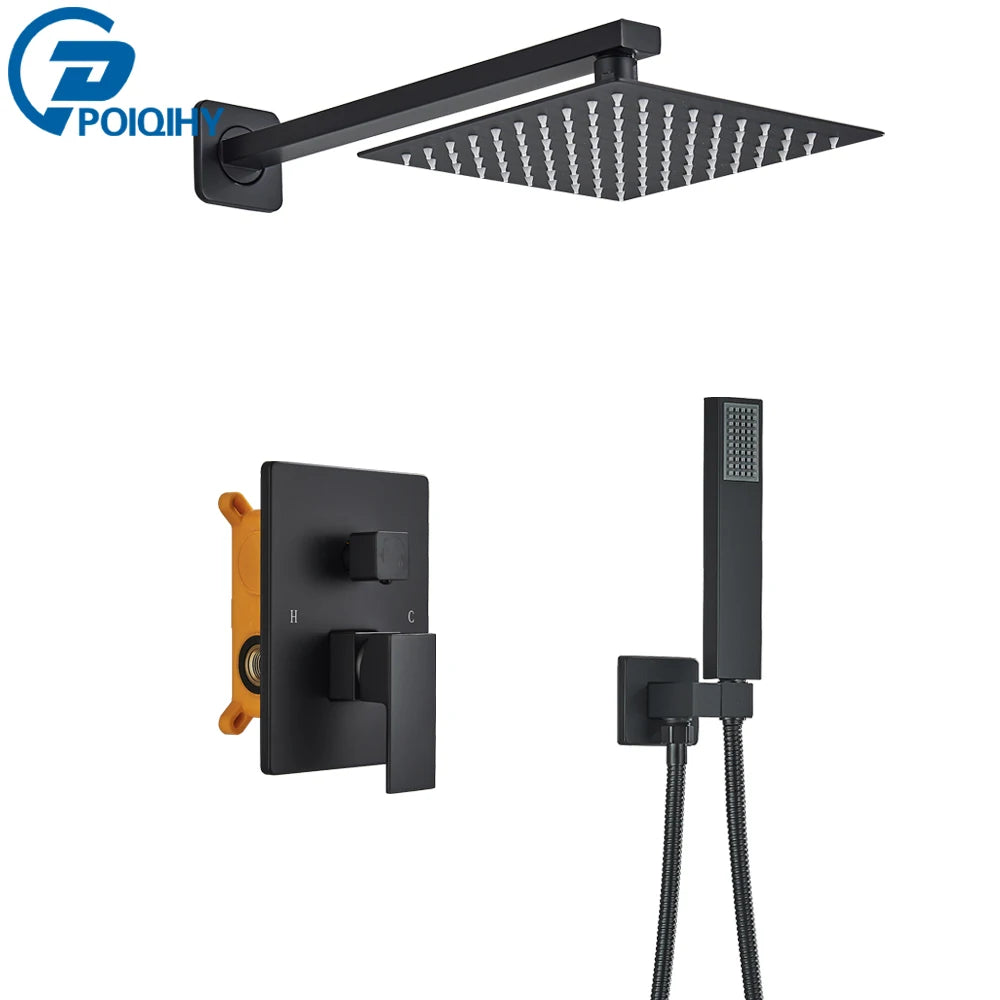 Poiqihy Wall Mounted Rainfall Shower Faucet Set With Single Handle