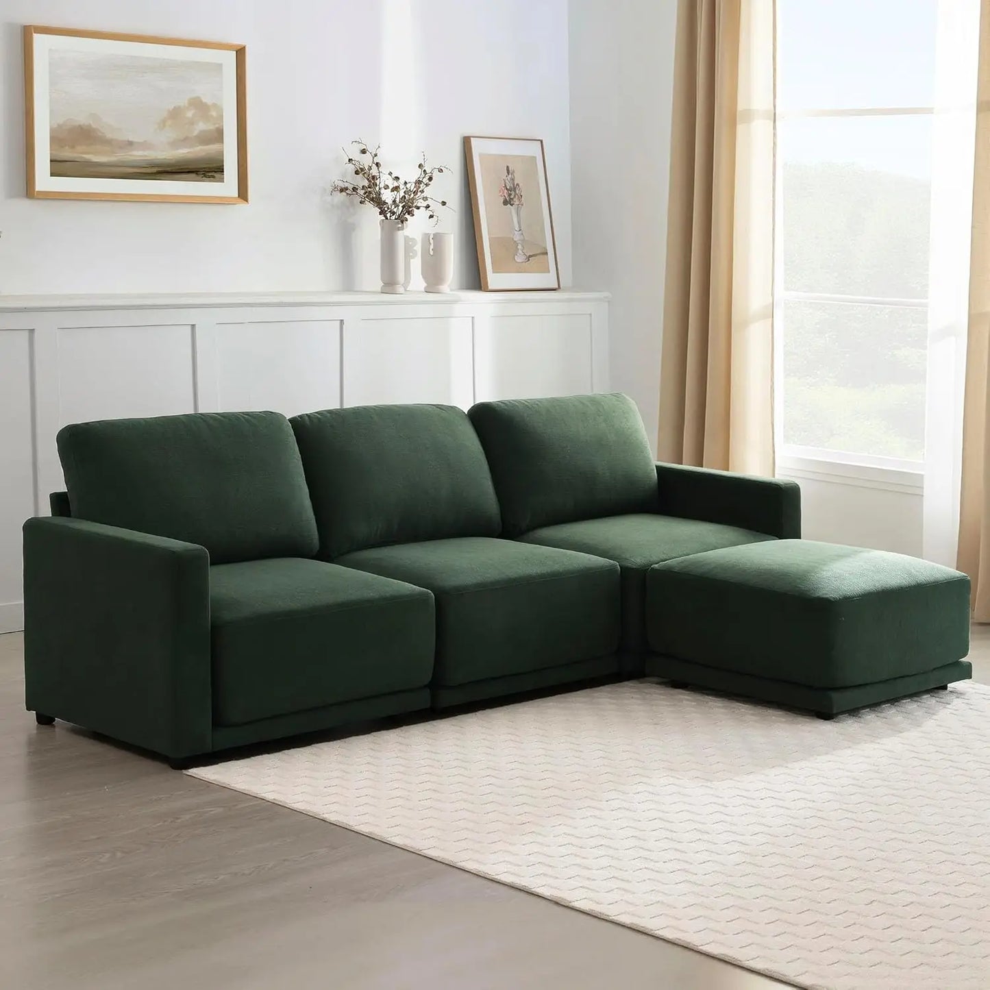 Modular L Shaped Chenille Sectional Sofa With Ottoman Living Room