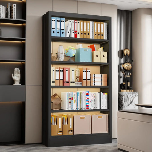Five Tier Bookcase With Adjustable Shelves Heavy Duty Wood Bookshelf