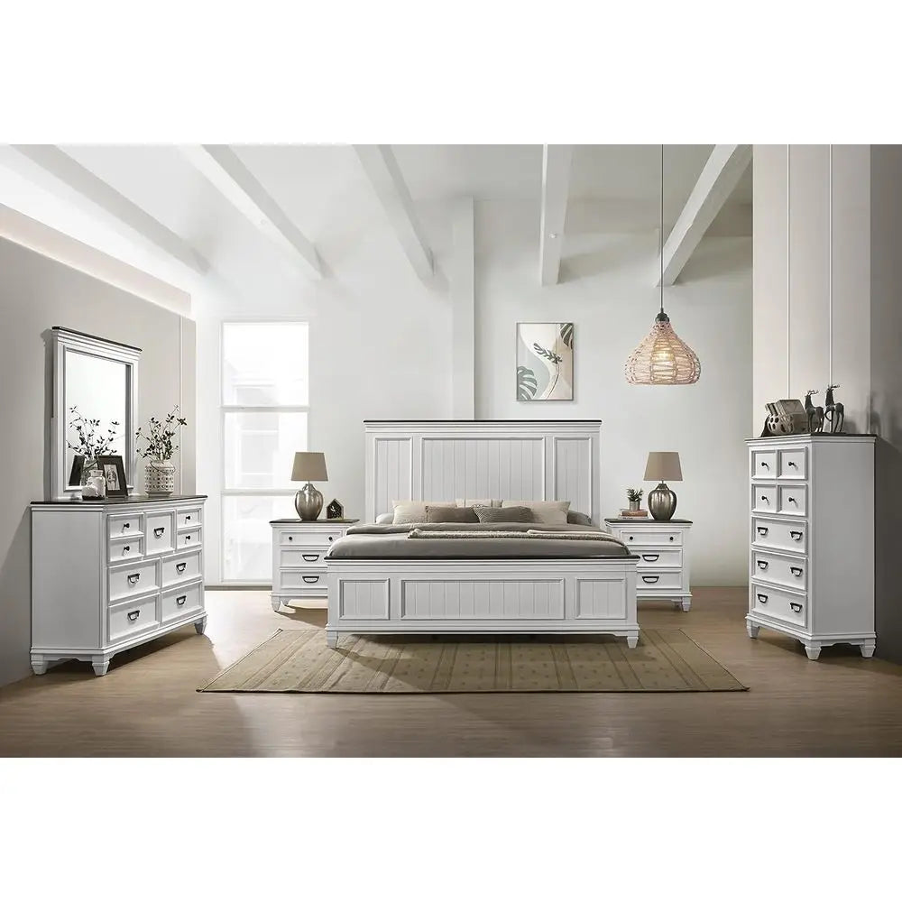LISM Clelane Wood Bedroom Set Bed Dresser Mirror Nightstands Chest