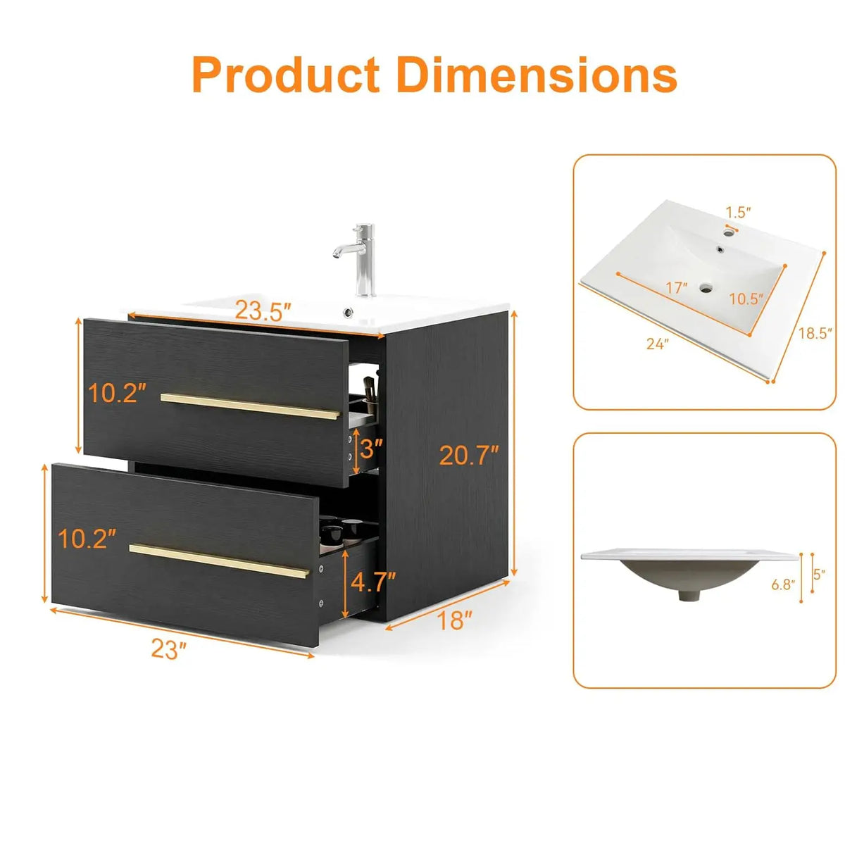 Modern Wall Mounted Floating Bathroom Vanity Cabinet With Sink