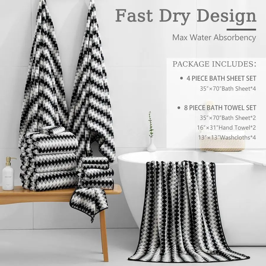 8 Piece Bath Towel Set Nonwoven Fabric Ultra Soft Towels