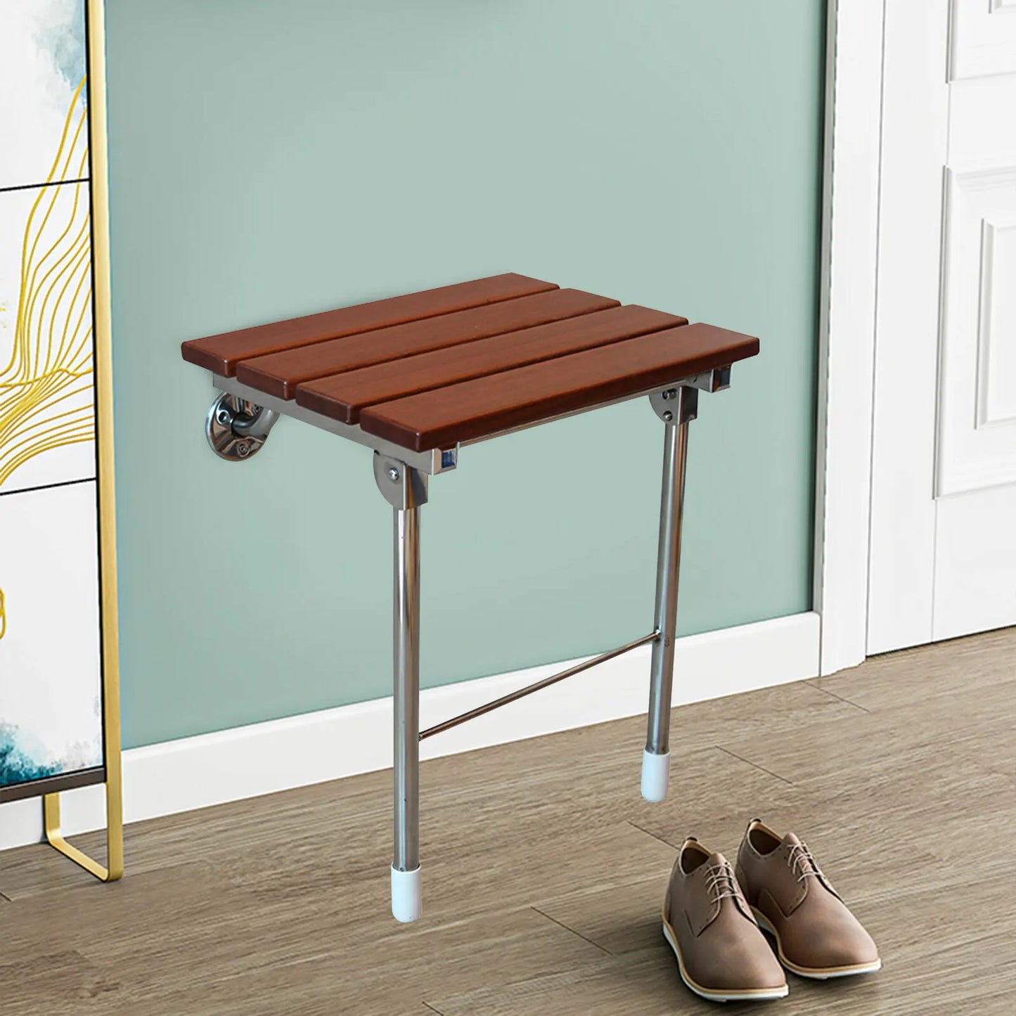 Fold Down Shower Seat Wall Mounted Solid Wood Bench