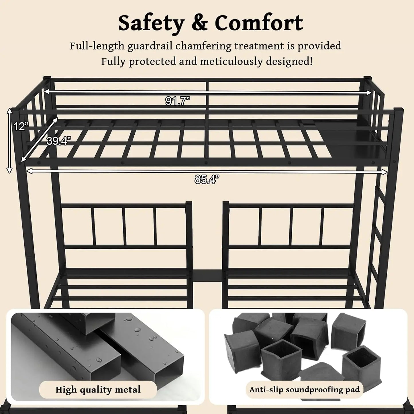 Triple Bunk Bed Metal Frame Twin Over Twin Over Twin With Guardrails