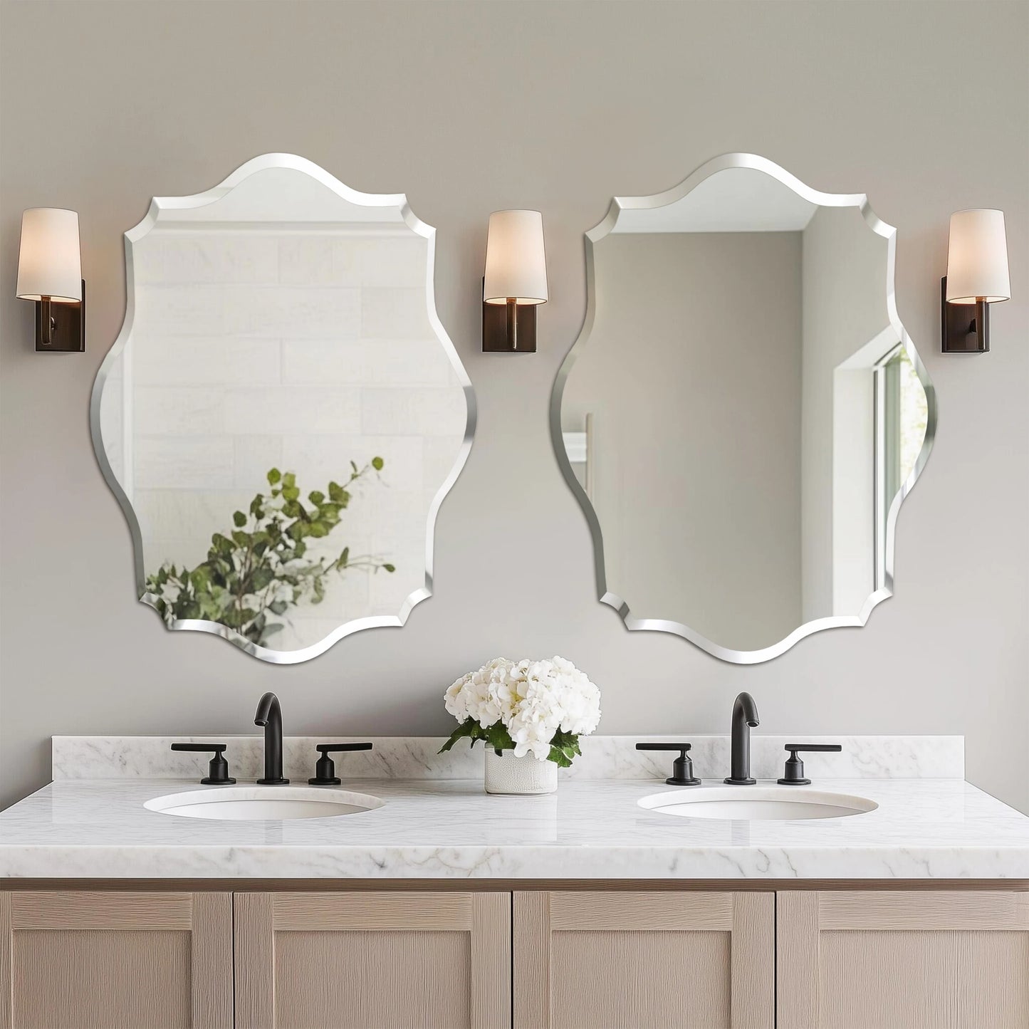 Wisfor Wall Mirror Scalloped Frameless Beveled Edge Polished
