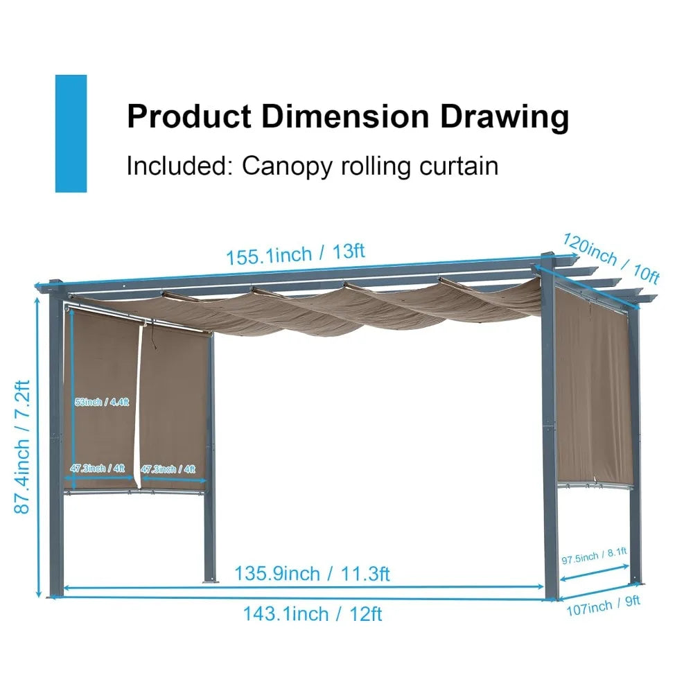 DUOFU Aluminum Frame Retractable Canopy Pergola With Roller Curtains