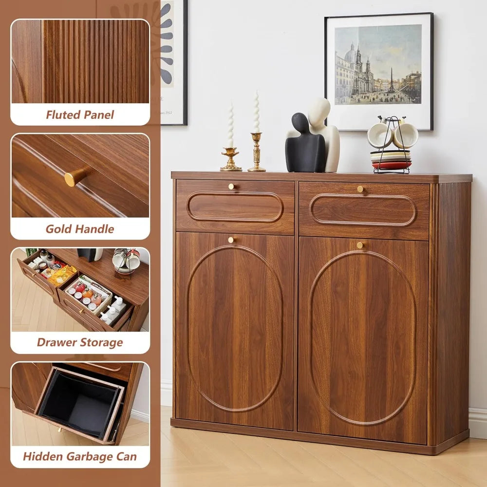 Double Tilt Out Trash Can Cabinet With Drawer Hidden