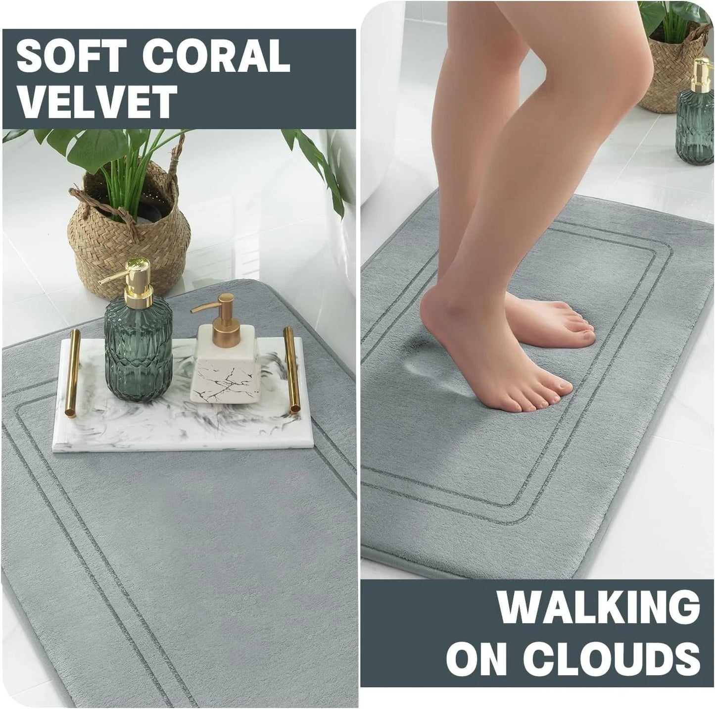 Three-Piece Absorbent Memory Foam Bath Mats Non-Slip Quick Dry Set