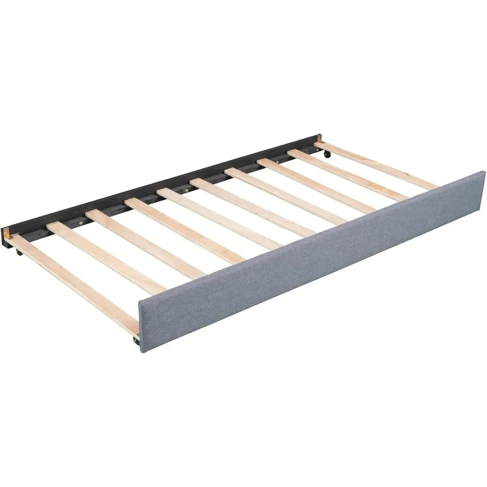 Daybed With Upholstered Seat Trundle And Storage Drawer For Teens