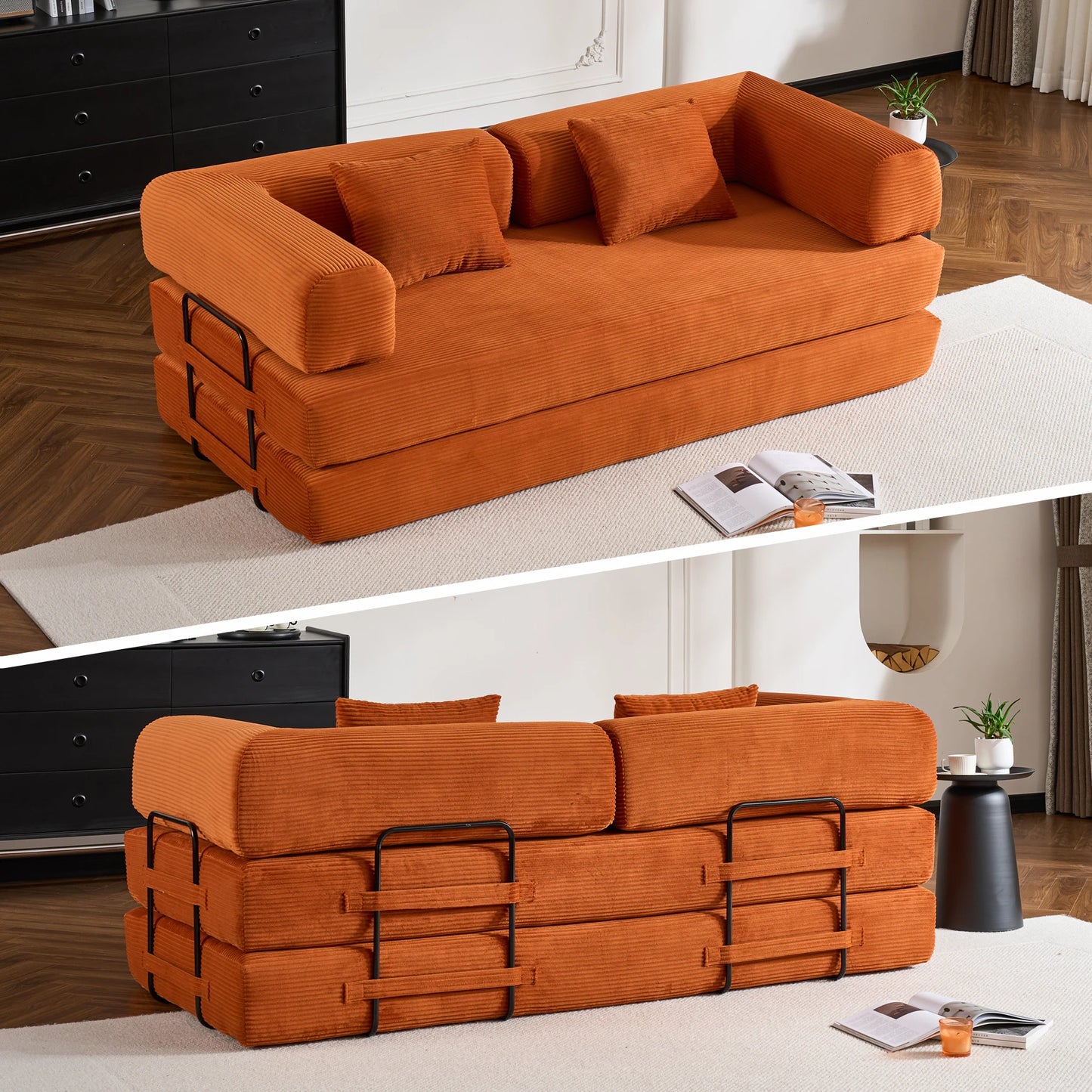 THOLASIS Folding Sofa Bed Corduroy Futon For Small Spaces