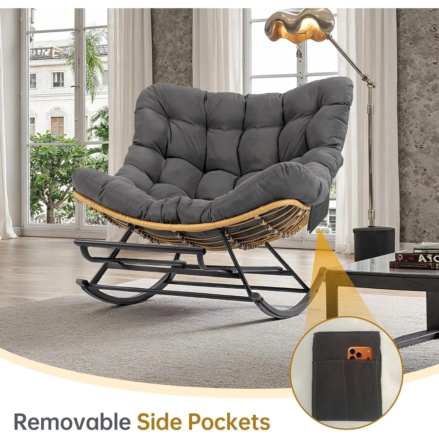 ZHENDAI Egg Chair Wicker Outdoor Patio Lounger With Adjustable Footstool