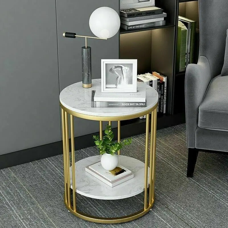 Wisfor Two Tier Marble Round Side Table Nightstand
