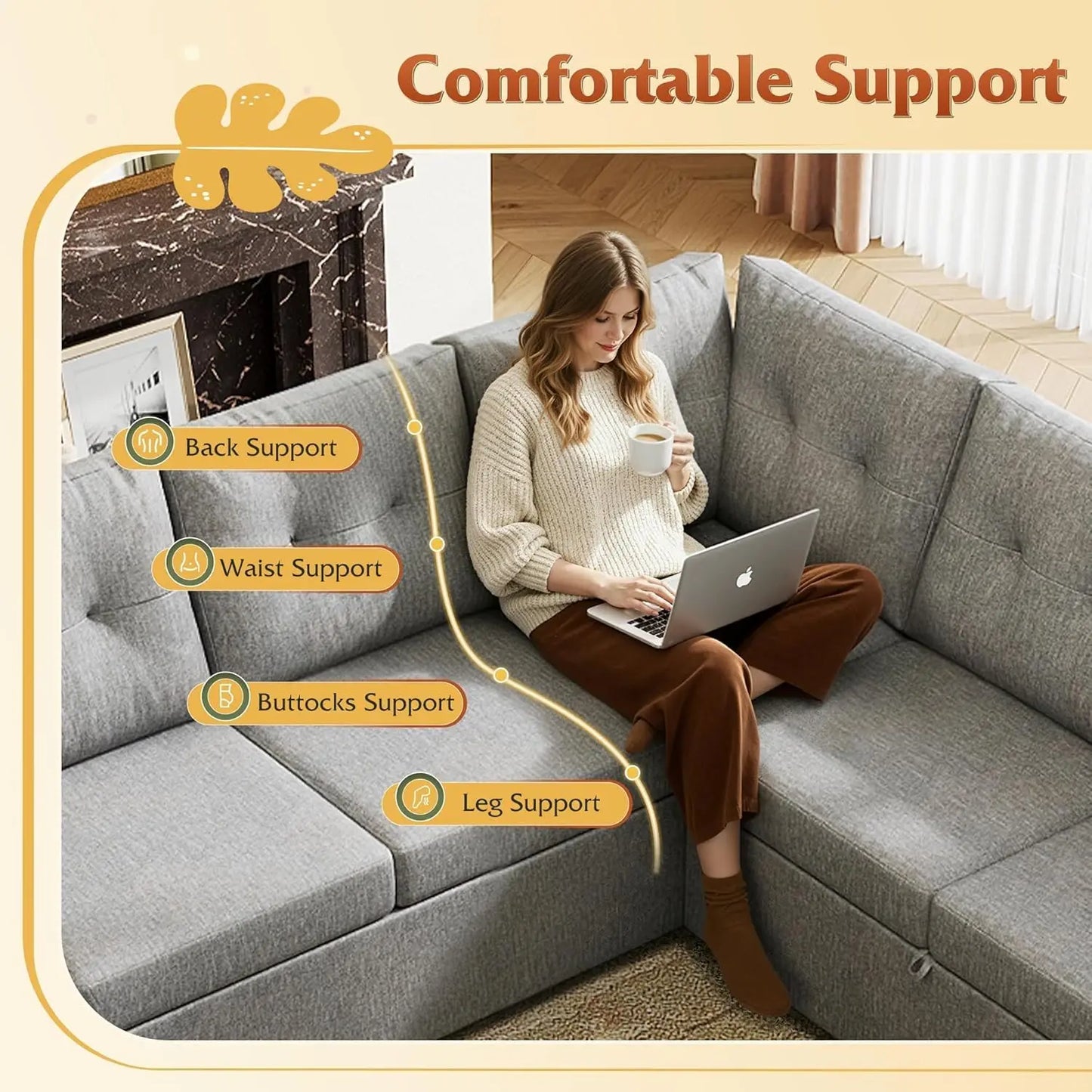 Sectional Sofa With Sleeper And Storage Chaise Linen Cotton Blend