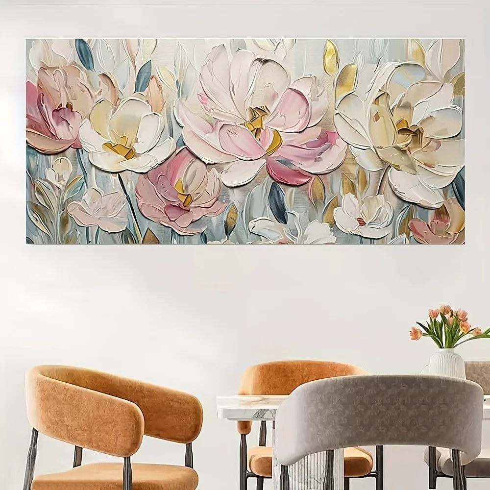 Abstract Floral Canvas Painting With Pine Wood Frame