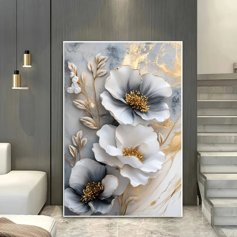 Modern Luxury Floral Canvas Mural Framed 3D Painting Living Room